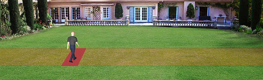 Tresspasser walking on lawn in residential property's backyard - OPTISUB detects locali differences of weight on soft ground