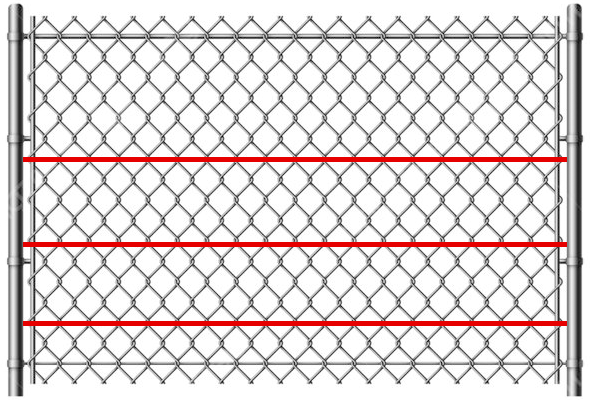 Diagram of three passes of optical fiber installed on chain-link fence